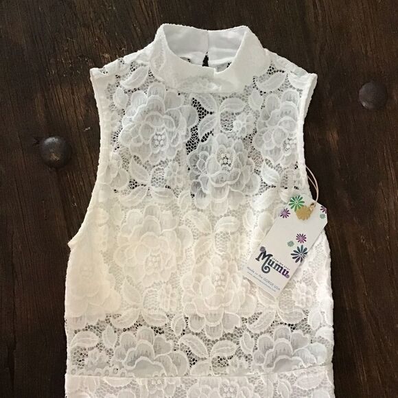 Show Me Your MuMu Alexa Mock Neck Lace Dress White Size Small - Picture 8 of 11
